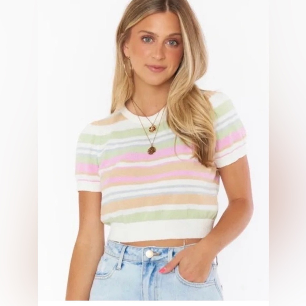Show Me Your Mumu Simple Stripe Knit Sweater Multicolor Crop Top Medium - Picture 1 of 8